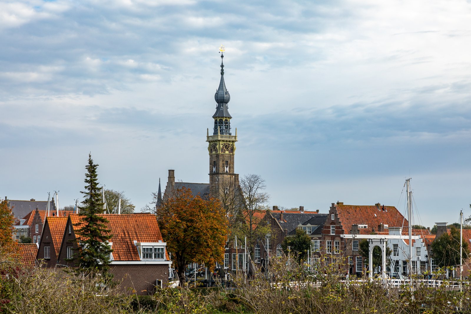 Blick über die Dächer von Veere mit dem Turm des historischen Rathauses